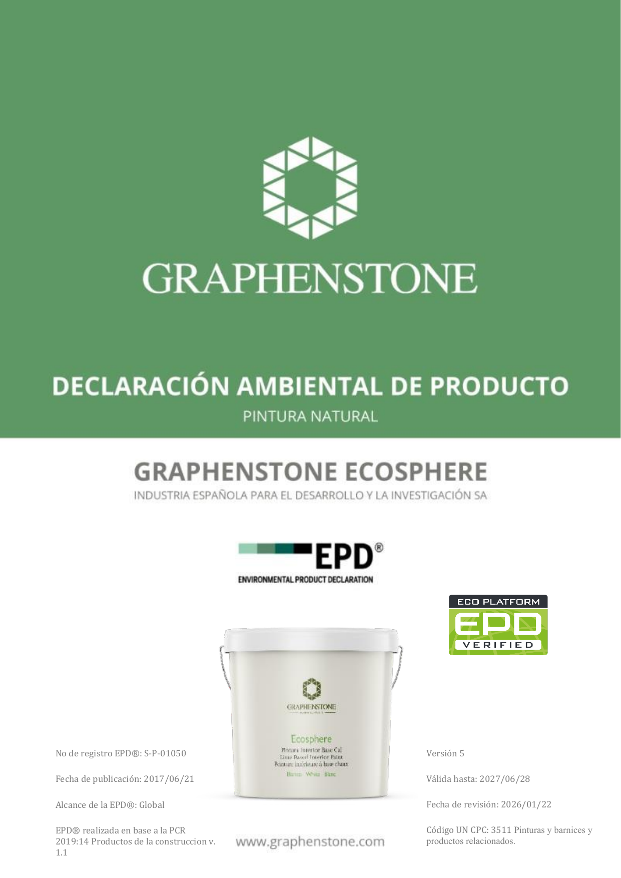 GRAPHENSTONE 2026 年现行 EPD 环境产品声明封面